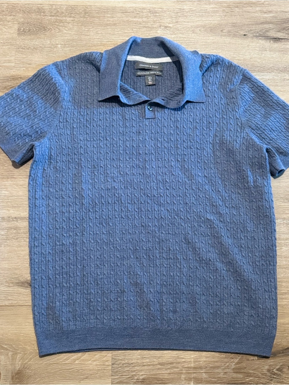 Grayson & Dunn Men's Merino Wool Knit Polo Shirt Blue Solid Short Sleeve Sz L